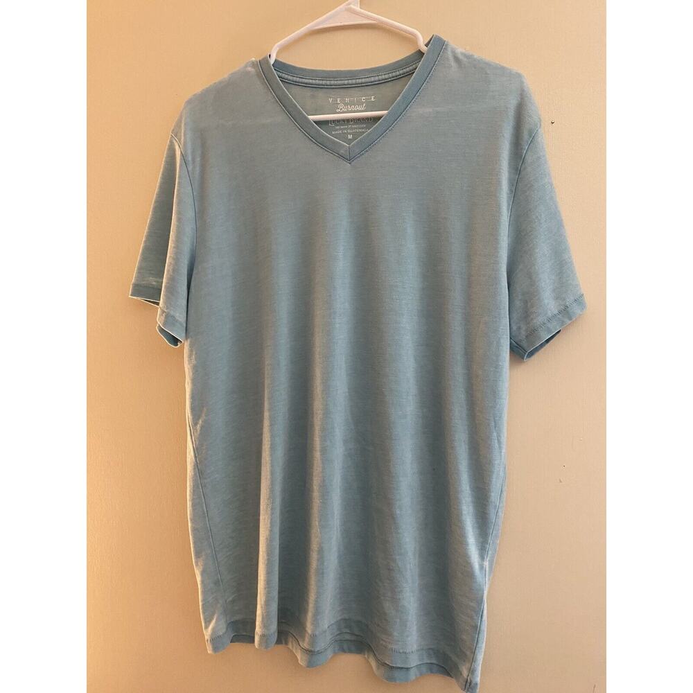 Lucky Brand Shirt Mens Medium Green Venice Burnout V Neck Short Sleeve A3